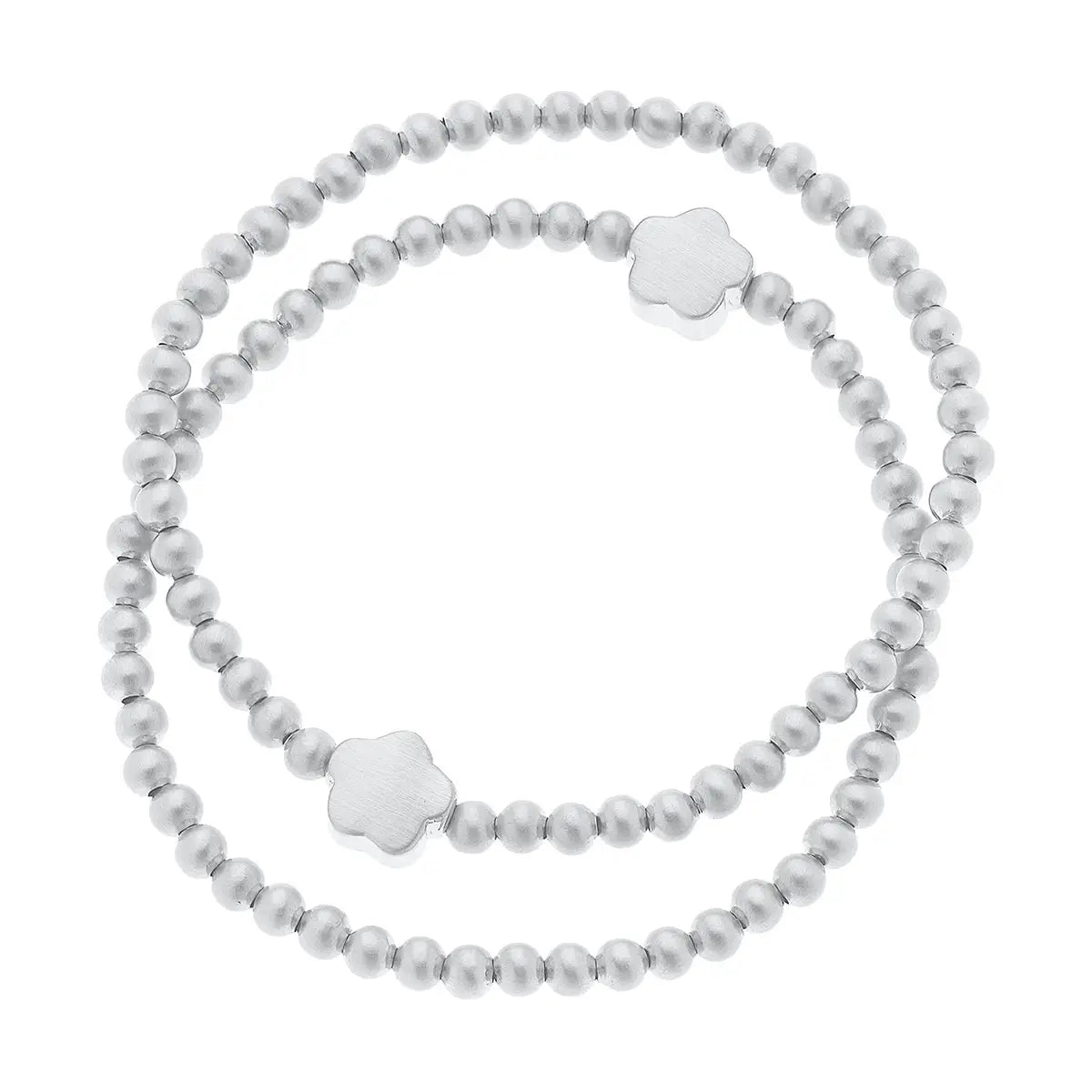 Silver Flower Bead Stretch Ball Braceleet