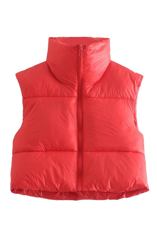 Red Cropped Puffer Vest