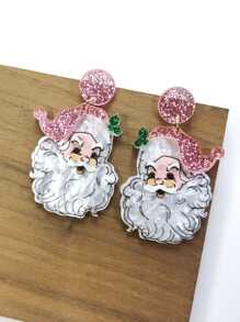 Pink Acrylic Santa Earrings