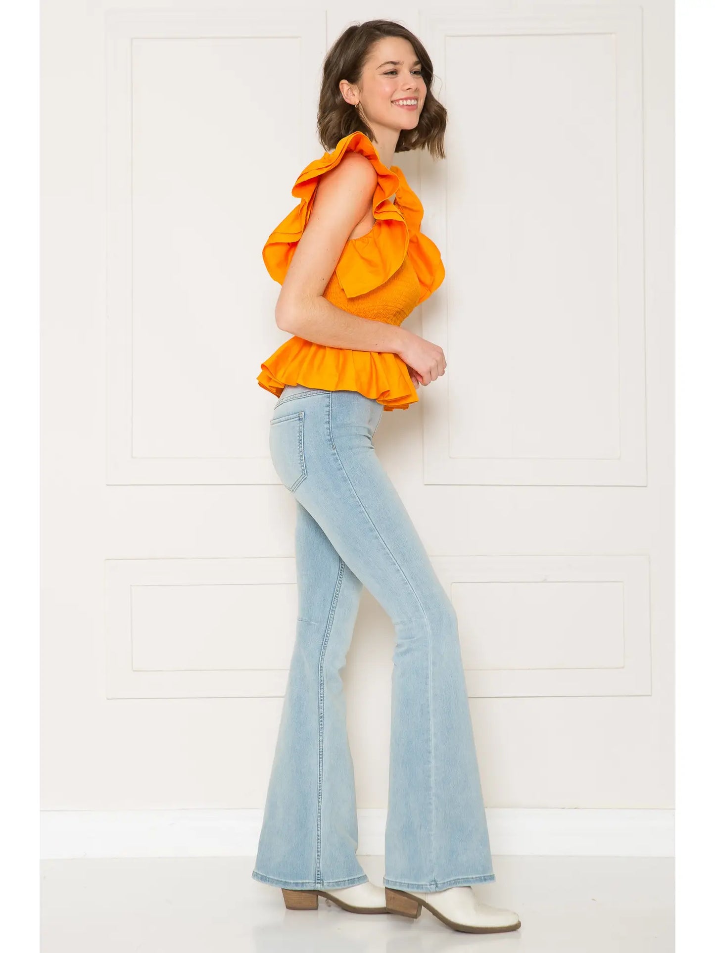 Orange Ruffled Peplum Top