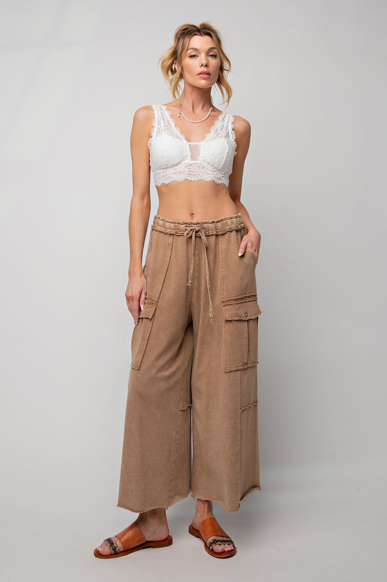 Latte Acid Washed Wide Leg Pants