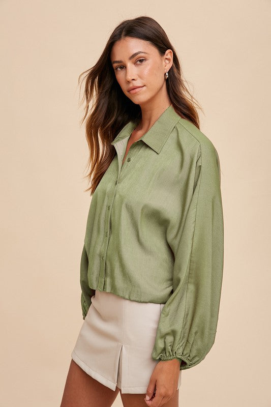Olive Loose Fit Button Down