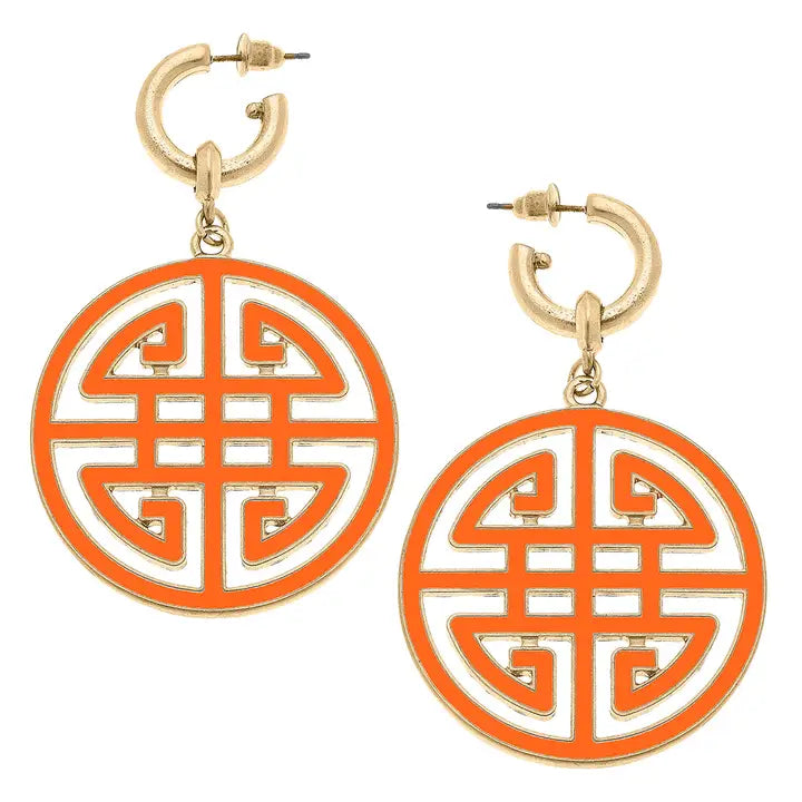 Orange Game Day Greek Key Earrings