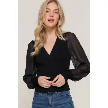 Black Chiffon Sleeve Sweater