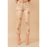 Garment Washed Cropped Skinny Star Jeans