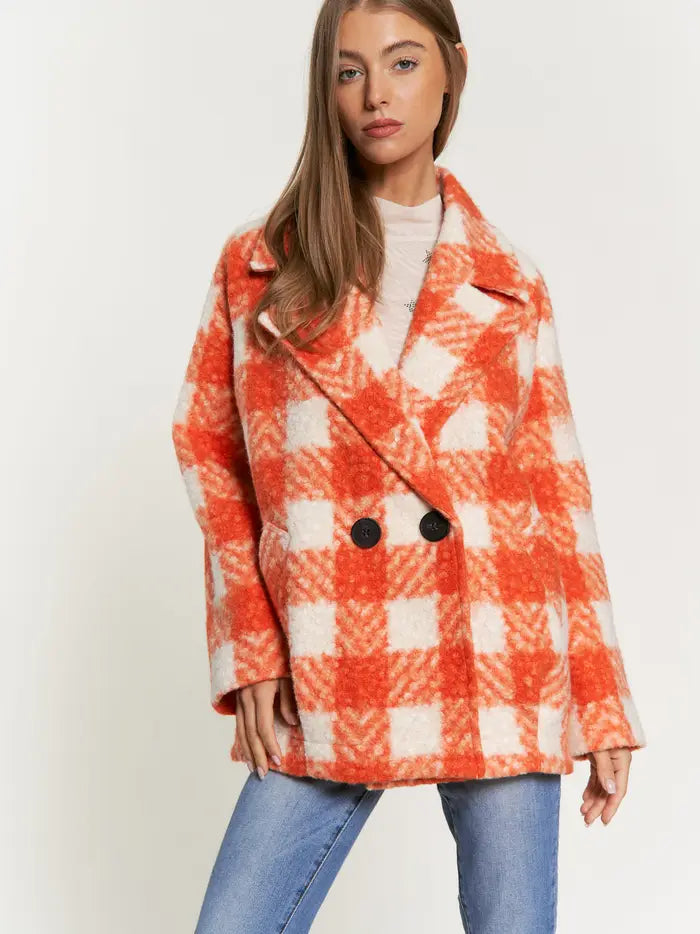 Curvy Orange and White Pea Coat