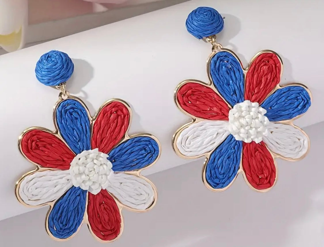 Red, White and Blue Rattan Earrings