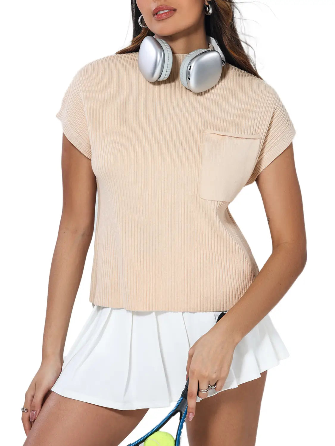 Oatmeal Patch Pocket Ribbed Sweater