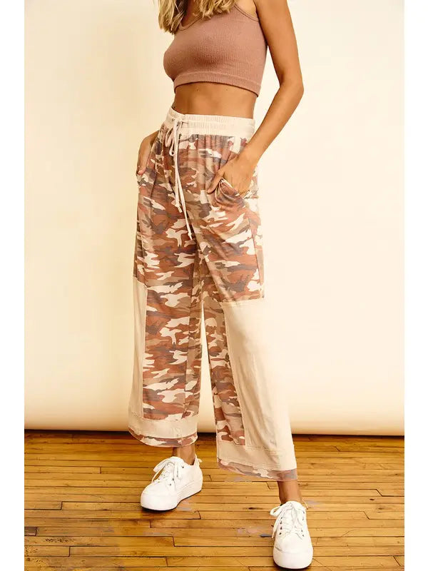 Brown Camo Knit Wide Leg Pants