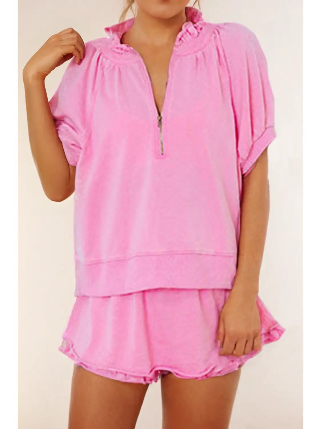 Pink Ruffle Short Set