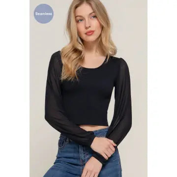 Black Chiffon Sleeve Crop