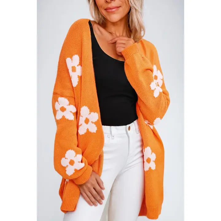 Curvy Orange and White Floral Sweater
