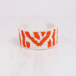 Orange and White Tiger Beaded Cuff Bracelet