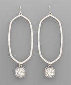 Silver Hexagon Clear Stone Earrings