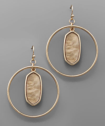 Nude Hexagon and Circle Earrings