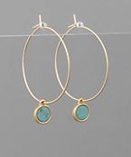 Turquoise Stone Circle Charm Hoops