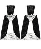 Black and White Beaded Trapezoid Earrings