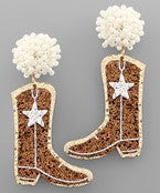 Brown Glitter and Pearl Cowboy Boot Earrings