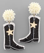 Black Glitter and Pearl Cowboy Boot Earrings