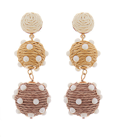 Natural Raffia and Pearl Earrings