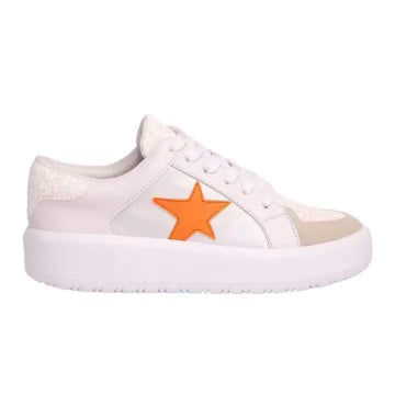 White Orange Glitter Toe Star Sneakers