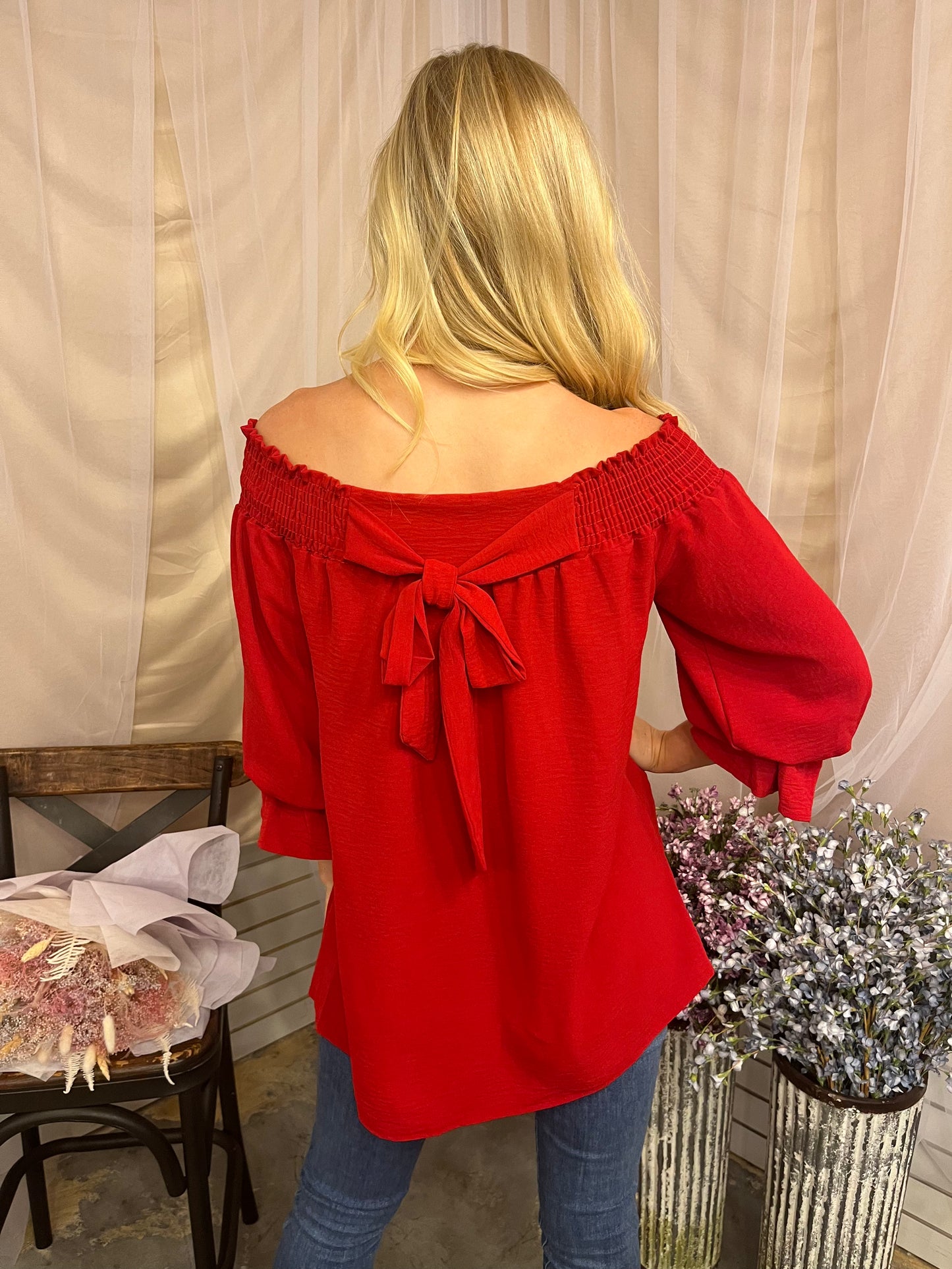 Red Bow Back Blouse