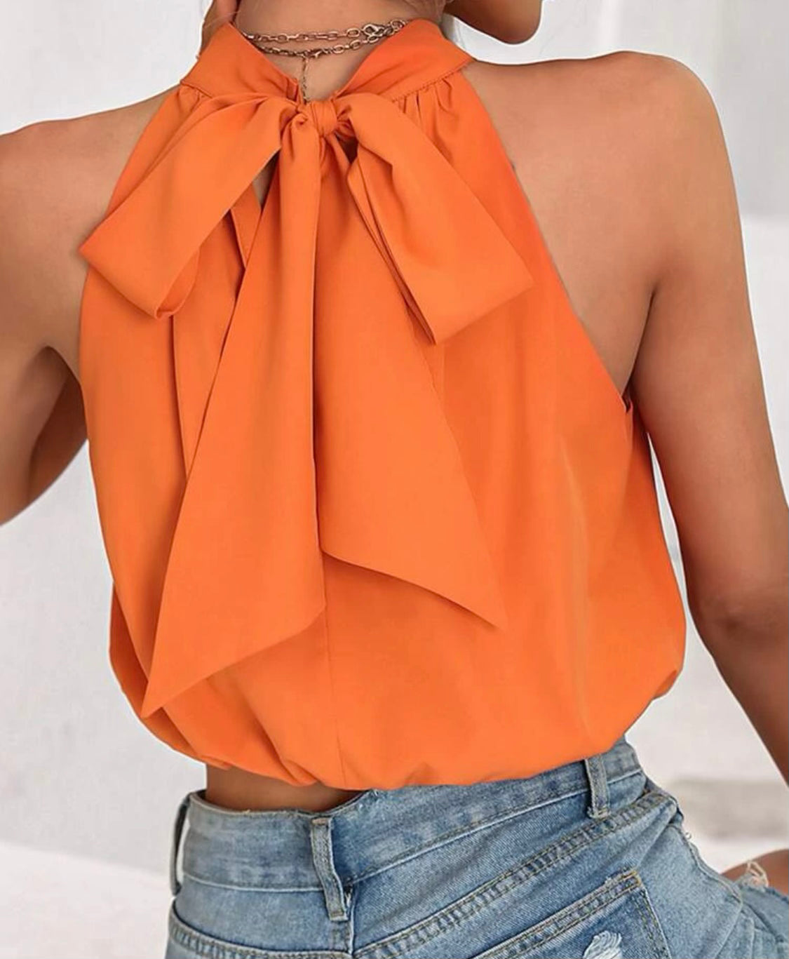 Orange Tie Neck Crop Top