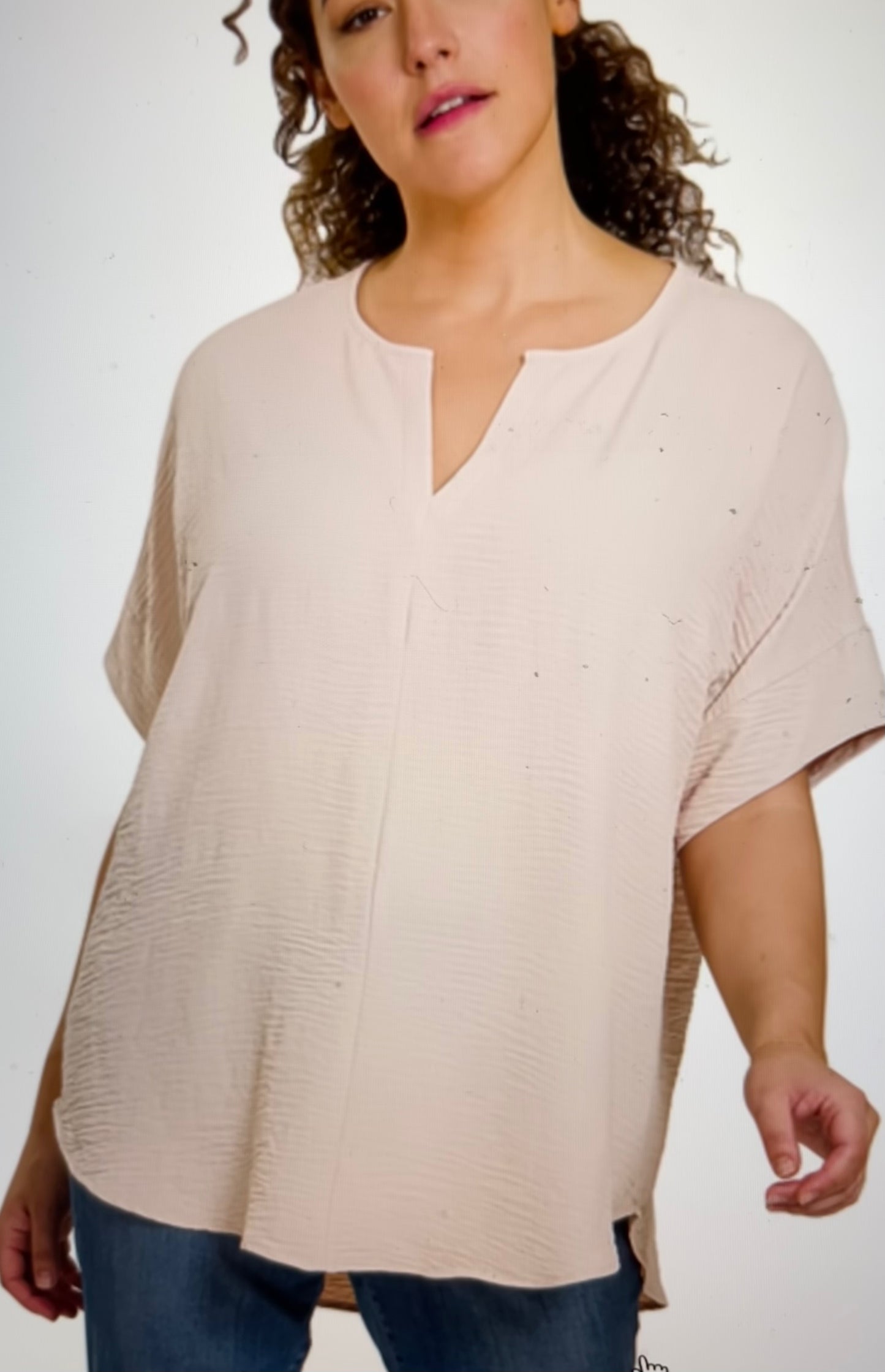 Curvy Khaki Airflow V-Neck Top