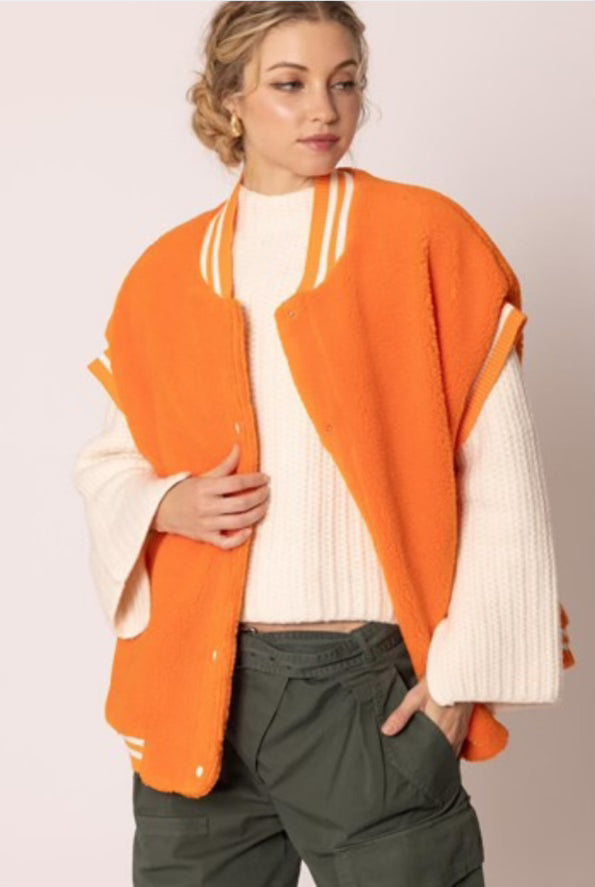 Orange Fleece Oversized Vest
