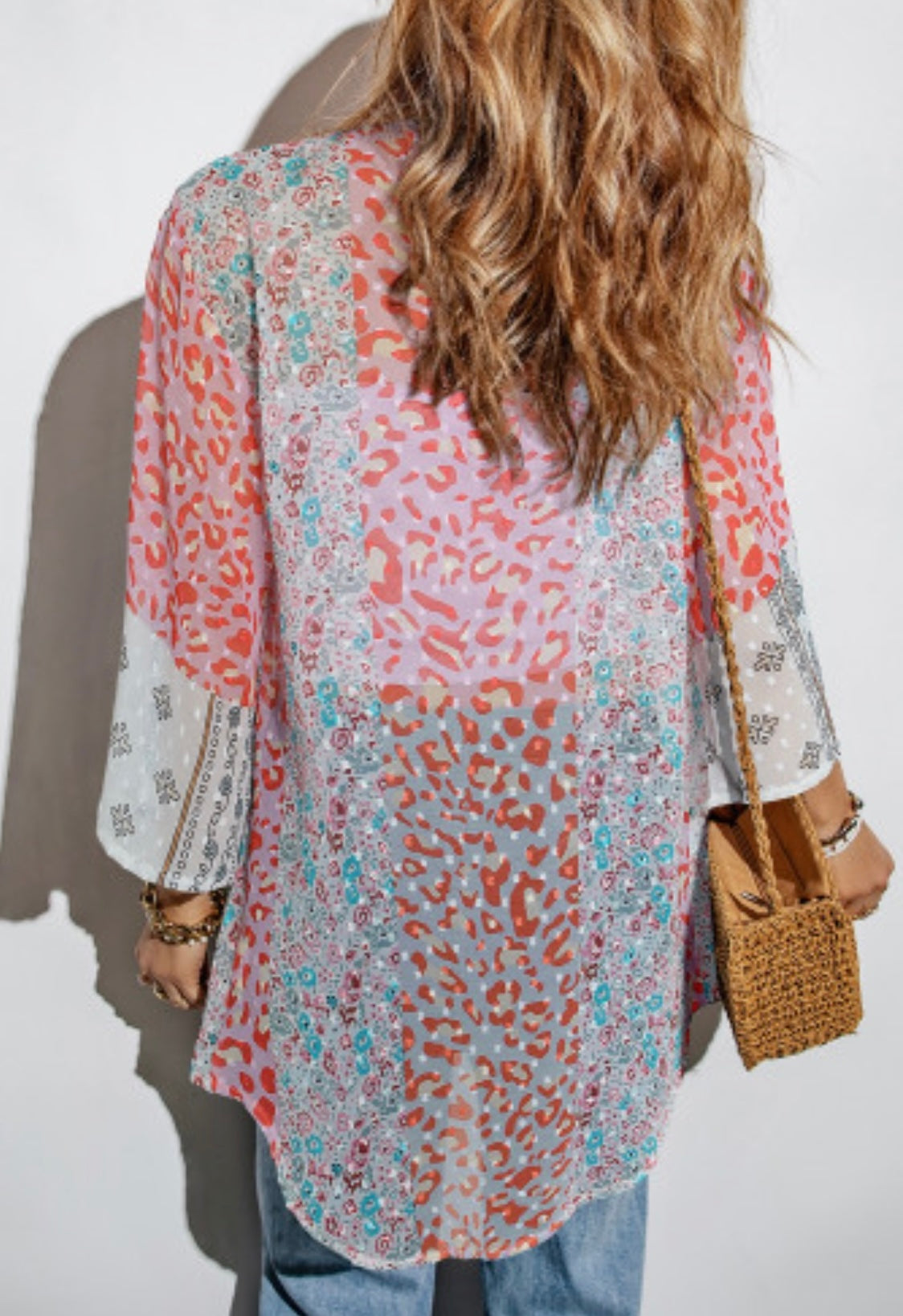 Multi Leopard Print Bell Sleeve Kimono