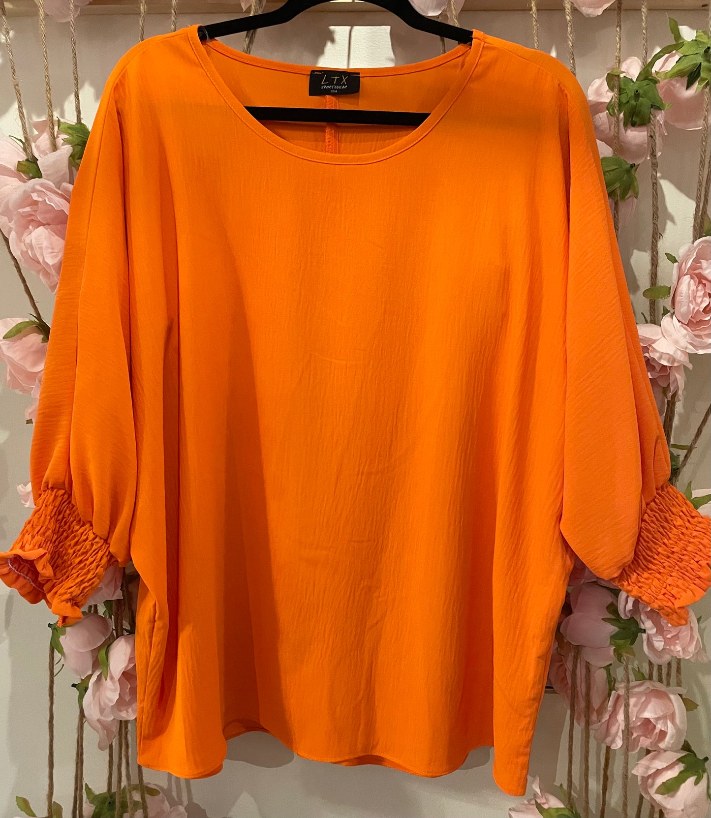 Curvy Orange Airflow Elastic Sleeve Top