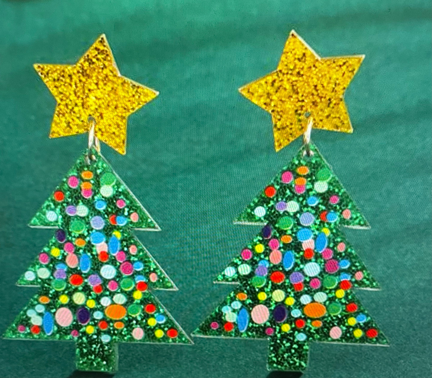 Green Acrylic Christmas Tree Earrings