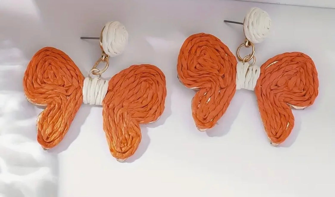 Orange Rattan Bow Earrings