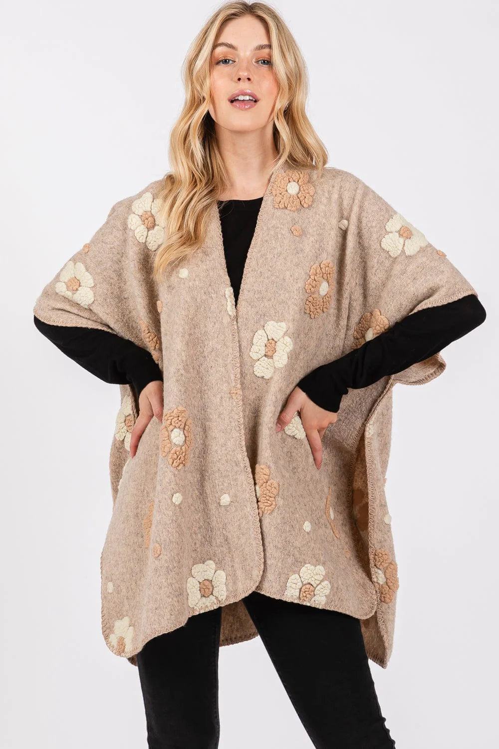 Tan Floral Fleece Kimono