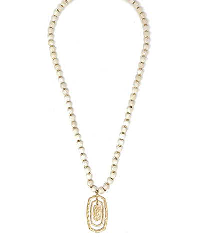 White Wooden Necklace With Pendant