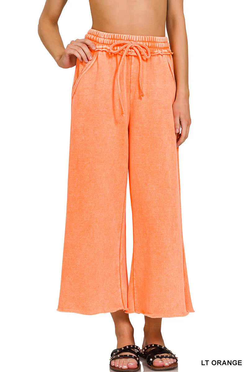 Orange Cropped Mineral Washed Cropped Pants