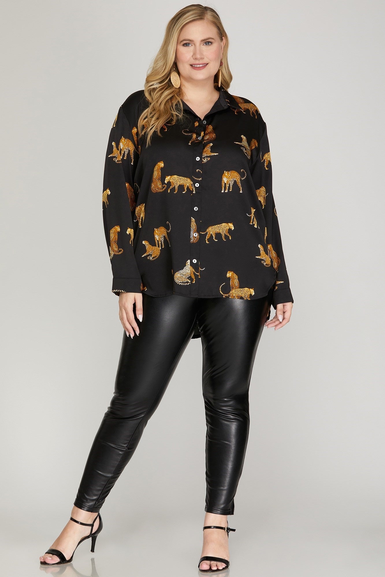 Black Jaguar Print Silky Shirt