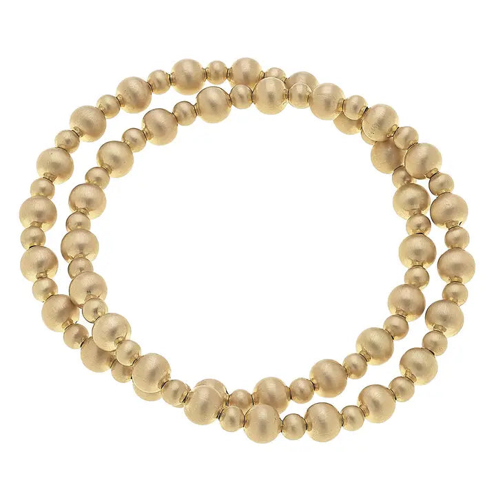 Kayla Ball Bead Stretch Bracelet Satin Gold