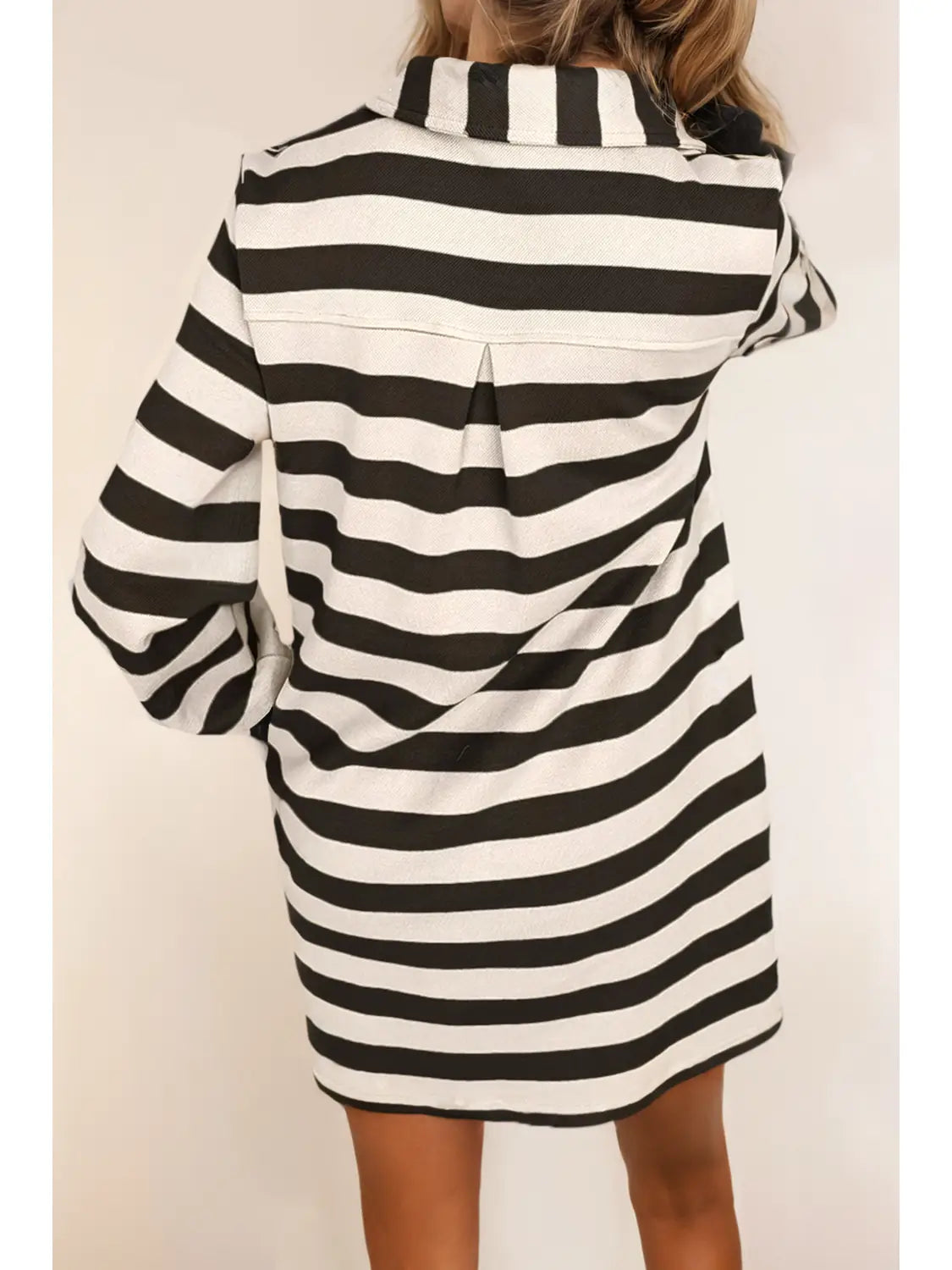Black Stripe Knit Collar Dress