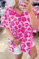 Curvy Rose Leopard V Neck Tee