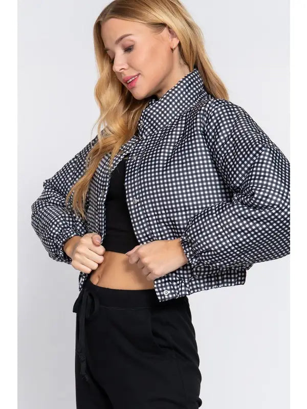 Black and White Print Puffer Jacket