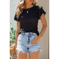 Black Ruffle Sleeve Tee
