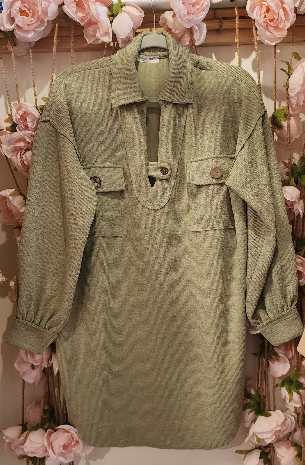 Sage Button Flap Tunic