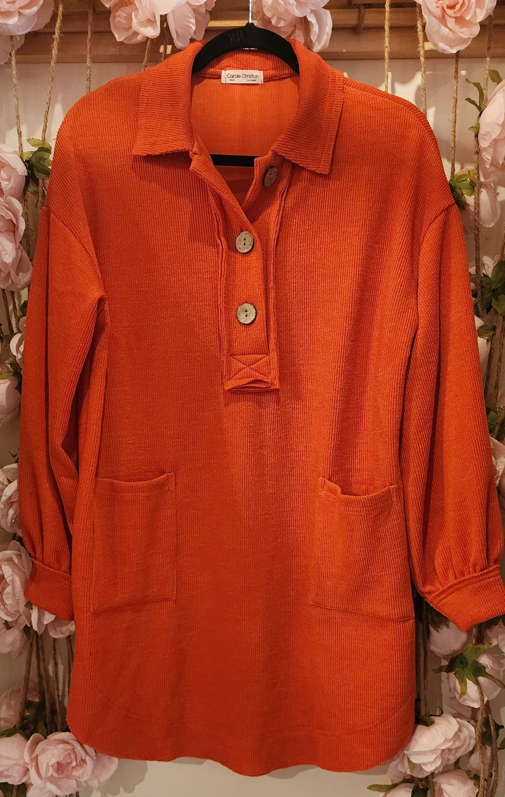Orange Button Front Tunic