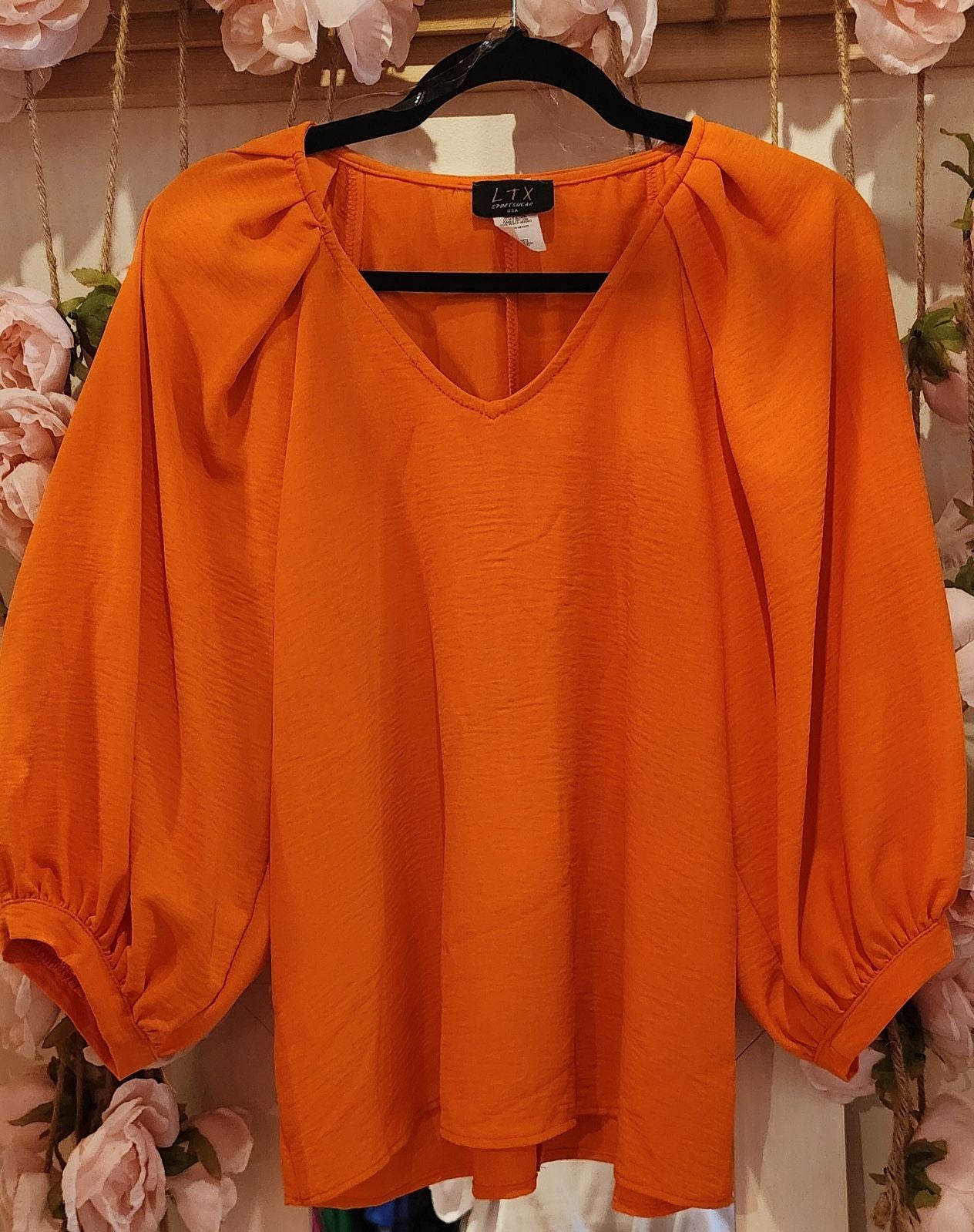 Orange Balloon Sleeve Air Flow Top