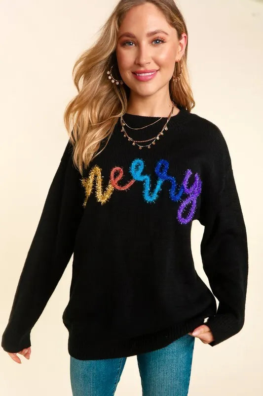 Black Tinsel Merry Sweater