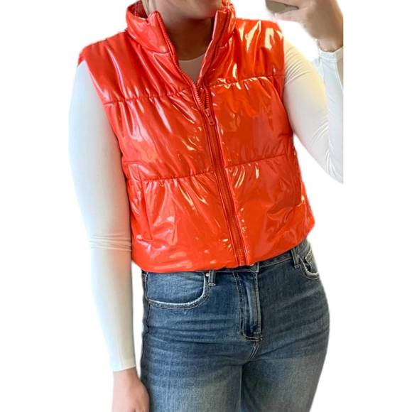 Orange Shiny Puffer Vest