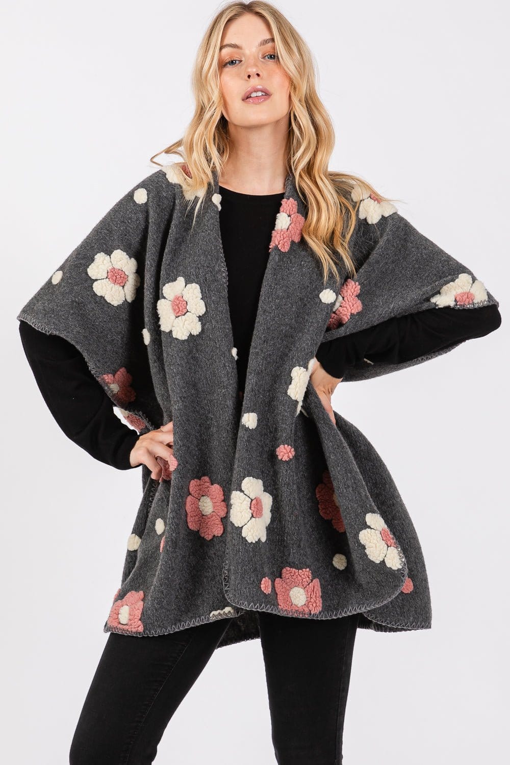 Gray and Mauve Floral Kimono
