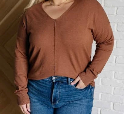 Curvy Front Seam Cinnamon Sweater