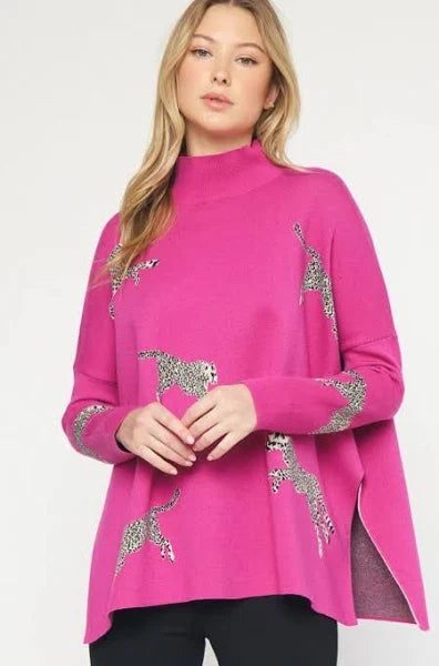 Curvy Hot Pink Animal Print Sweater
